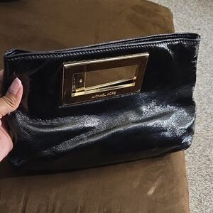 Michael Kors Black Patent Leather Wristlet with Gold Hardware